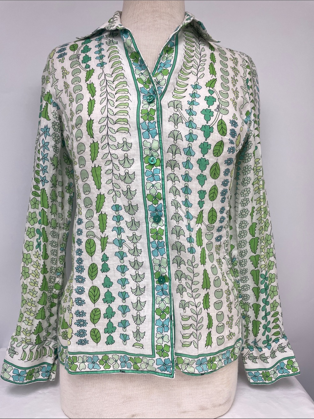 Averardo Bessi Women's Green & Teal Floral Button-Down Shirt, Size 8